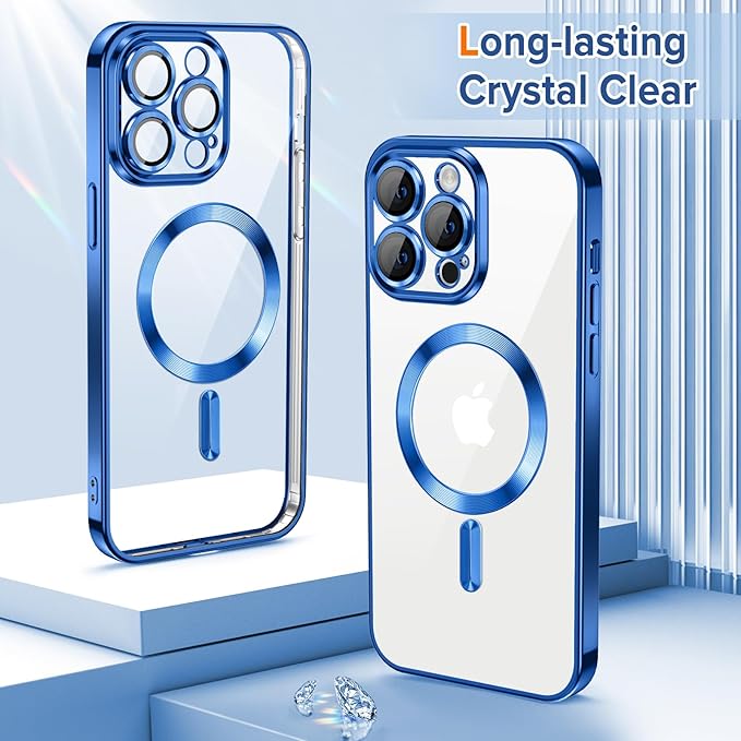 Hython Magnetic Clear for iPhone 13 Pro Max Case with Camera Lens Protector [Compatible with MagSafe] Plating Edge Slim Soft TPU Cover Protective Phone Case for iPhone 13 Pro Max 6.7", Deep Blue