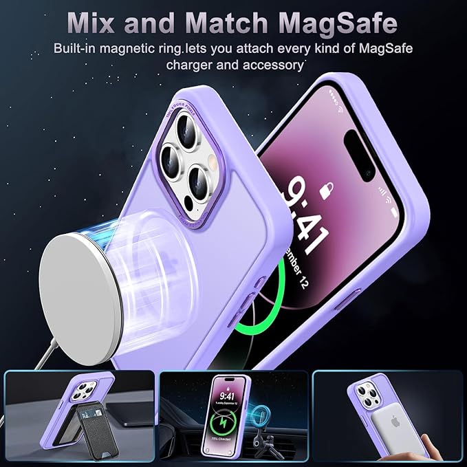Newfuture Designed for iPhone 14 Pro Max Case with Magnetic [13 FT Military Drop Protection] [Compatible with Magsafe] Slim Translucent Matte Shockproof with Anti-Fingerprint Phone Case, Lilac Purple