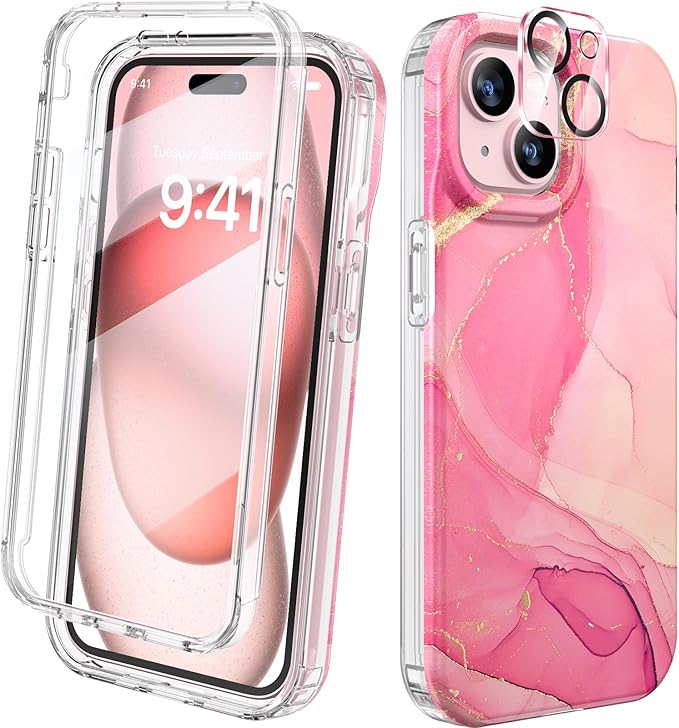 Diaclara Designed for iPhone 15 Case, Full Body Rugged Case with Built-in Touch Sensitive Anti-Scratch Screen Protector, with Camera Lens Protector for iPhone 15 6.1" (Gilt Pink)