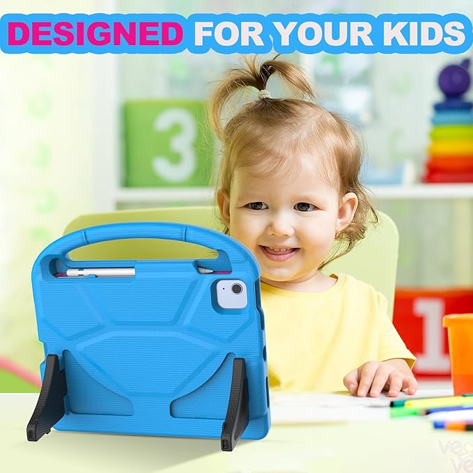 YIHE Kids Case for iPad A16 11th Generation (11" 2025) & 10th Gen (10.9" 2022) | Shockproof Tablet Cover with Built-in Screen Protector & Pencil Holder for iPad 10.9/11 Inch, Blue Pink