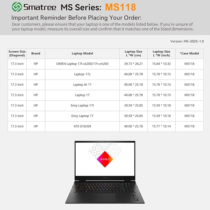 Smatree MS118 Hard EVA Protective Case with Stand Compatible for 17.3 inch HP 17 Laptop AI PC, for 17.3 inch OMEN Laptop17t,ENVY Laptop17t/17,17.3inch HP 470 G10/G9,17.3inch-HP-Laptop17z/17t/17, Green