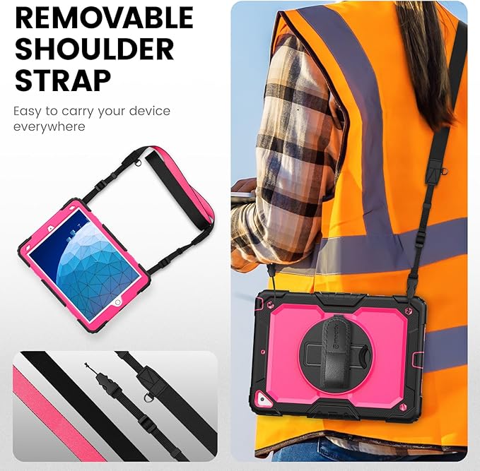 Timecity for iPad Air 3/ Pro 10.5 Inch Case, 360° Rotating Stand, Pencil Holder, Shockproof with Screen Protector & Shoulder Strap - Heavy Duty Protection Case for iPad Air 3rd Gen - Rose