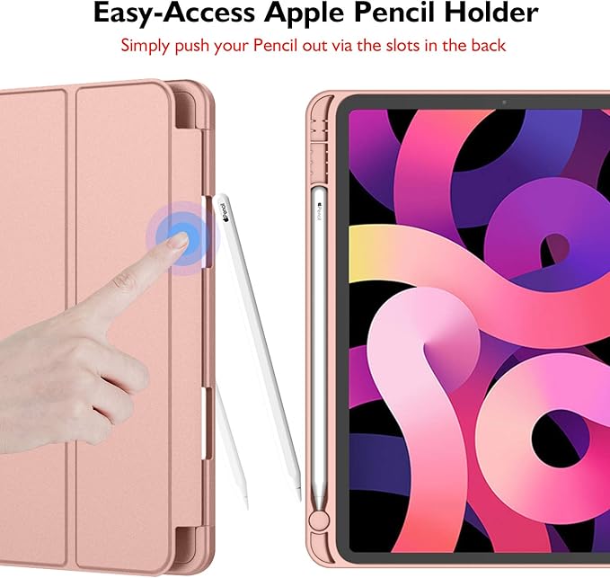 iMieet iPad Air 11 Inch Case M4/M3/M2(2026/2025/2024), iPad Air 5th/4th Generation Case 2022/2020 10.9 Inch with Pencil Holder,Trifold Stand Smart Case with Soft TPU Back(Rose Gold)