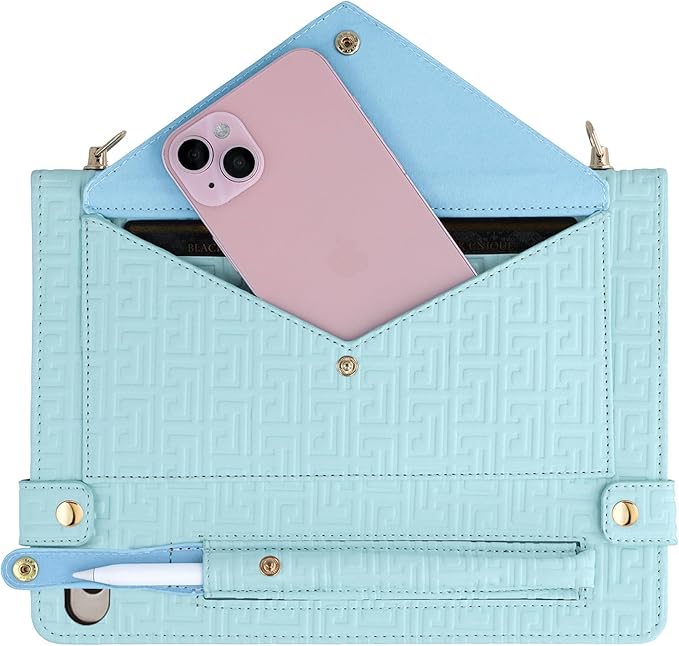 Handbag Case for iPad mini 5th 4th 3rd 2nd 1st Generation (Prior to 2019), Techcircle Elegant Crossbody Folio Stand Wallet Case with Pencil Holder, Card Slots, Hand Strap, Shoulder Strap, Baby Blue