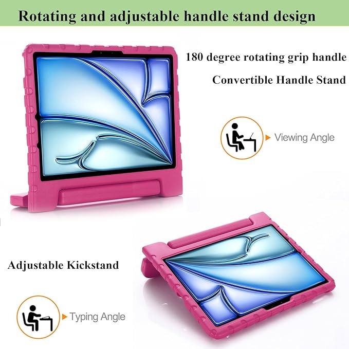Kids Case for iPad Air 11-inch M3/M2 & iPad Pro 11 inch Case M5/M4 (2025/2024) with Pencil Holder/Kickstand Lightweight Convertible Handle Stand EVA Shockproof Rugged Protective Cover, Black