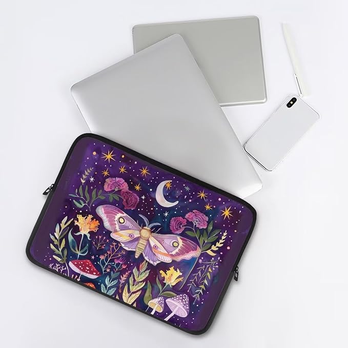 Butterfly Mushroom Laptop Protective Sleeve for Women 15 inch Computer Sleeve Bag Cute Portable Lap Top Case Suitable for Travel School Office Neatly Organizers Purple