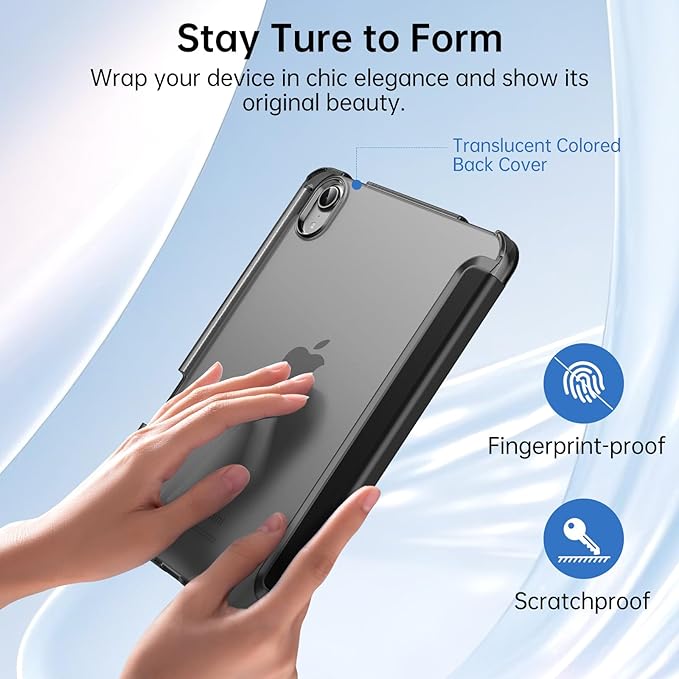 MoKo for iPad mini 7 A17 Pro Case 2024, iPad mini 6th Generation Case 8.3 Inch 2021 with Pencil Holder, Slim Light Trifold Smart Protective Cover with Hard PC Translucent Back Shell, Black