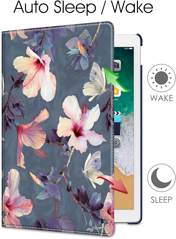 Fintie Rotating Case - 2017/2015 iPad Pro 12.9 inch (Old Model) 1st & 2nd Gen Case, 360 Degree Swiveling Stand Protective Back Cover, Supports Auto Wake/Sleep, Blooming Hibiscus
