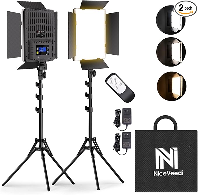 NiceVeedi 2-Pack Photography Lighting Kit, 36W Bi-Color Studio Lights 2700-6500K CRI 95+, Dimmable LED Video Light Kit with Remote Control & 72” Tripod Stand, Lighting for Video Recording/Photography