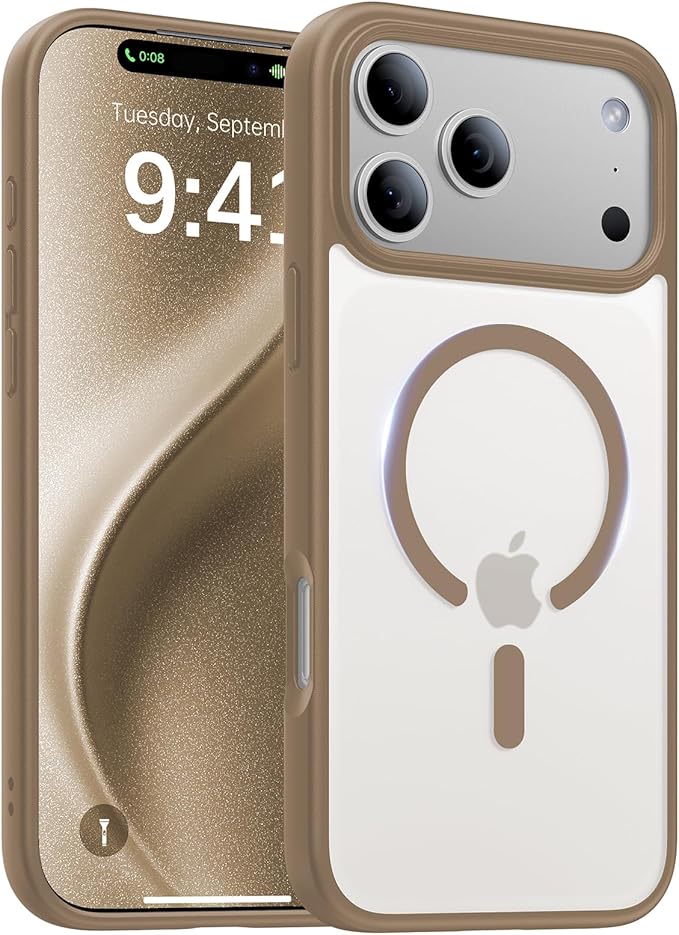 Magnetic for iPhone 17 Pro Case,[Anti-Slip][Compatible with MagSafe][Military Grade Drop Protection] Shockproof Protective Translucent Matte Phone Case for iPhone 17 Pro Case,Brown