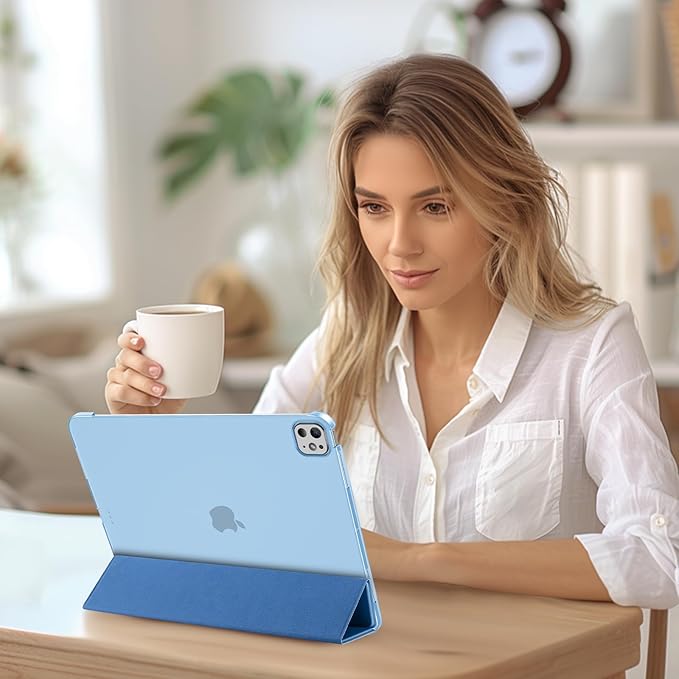 ProCase for iPad Pro 13 Inch Case M5 2025/ M4 2024, Smart Cover iPad Pro M5 M4 Case 13 Inch, Slim Stand Translucent Hard Shell Back, Supports Touch ID, Auto Wake/Sleep -SkyBlue