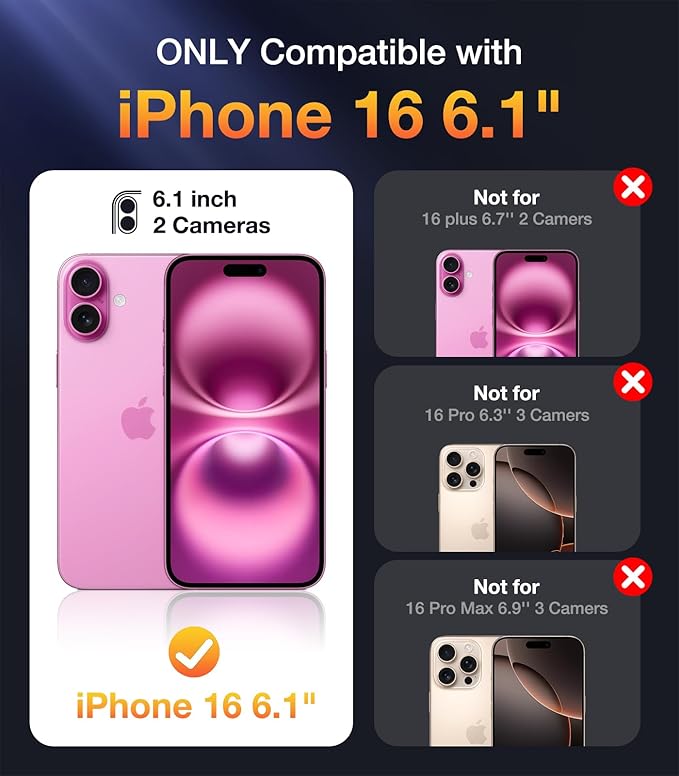 Diaclara Designed for iPhone 16 Case, Full Body Rugged Case with Built-in Touch Sensitive Anti-Scratch Screen Protector, Upgraded [Full Camera Protection] for iPhone 16 6.1" (Clear Glitter)