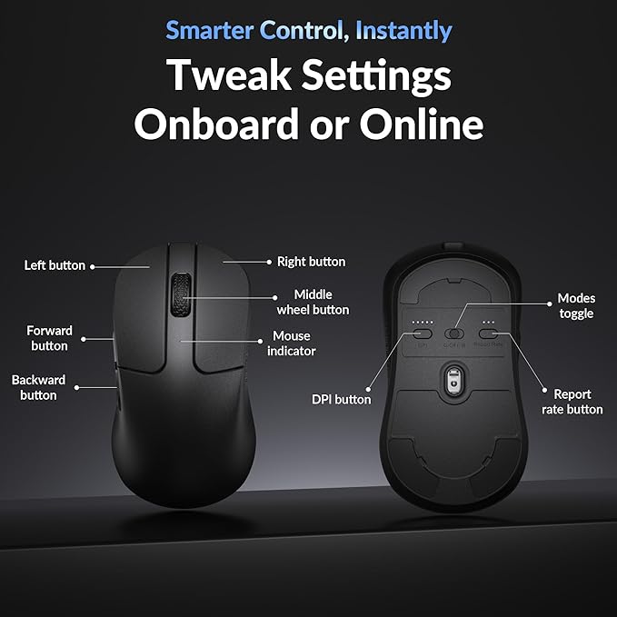 Keychron M3 Mini 8K Wireless Bluetooth 5.3/2.4 GHz/Wired Optical Mouse, Ultra-Lightweight 55g Programmable PixArt 3950 Sensor with up to 30,000 DPI/ 750 IPS for Windows Mac Linux - Black