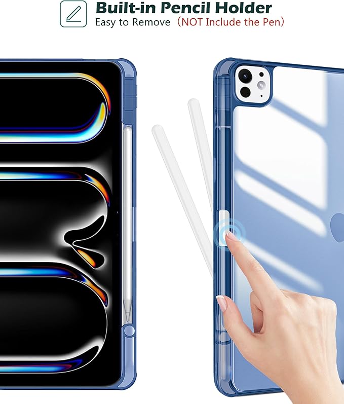 ProCase for iPad Pro 13 Inch Case M5 2025/ M4 2024 with Pencil Holder, Smart Cover iPad Pro M5 M4 Case 13 Inch, Slim Stand Transparent Hard Shell Back, Supports Touch ID, Auto Wake/Sleep -CobaltBlue
