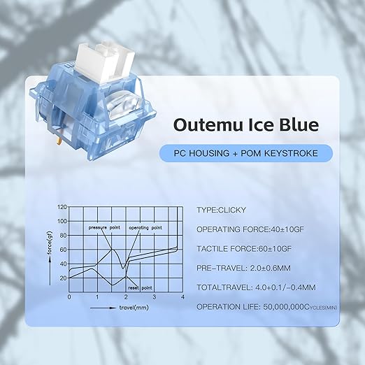 Outemu V3 Ice Blue Switches,3-pin 40gf Pre-lubed Dustproof Clicky Switches,Keyboard Clickers for 3D Prints,Suitable for MX Mechanical Gaming Keyboards(90Pcs)