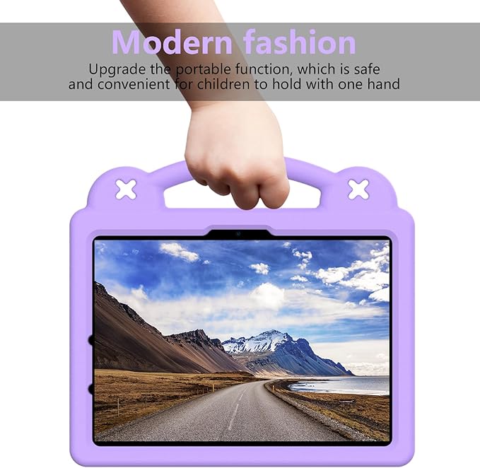 for Apple iPad Air 11 inch Kids Case M3/M2 (2025/2024) Slim Stand Cover with Pencil Holder/Handle/Kickstand Cute DIY Lightweight Cute Soft EVA Foam Shockproof Tablet Cover, Light Purple Bear