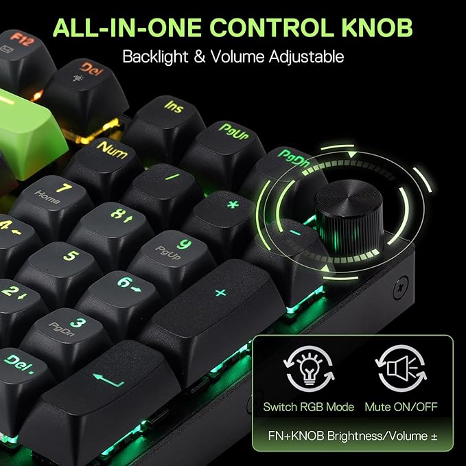 Redragon K740 98 Keys Wired RGB Gaming Keyboard, 95% PBT Mechanical Keyboard w/Solid Aluminum Base, Dedicated Knob Control & Hot-Swap Socket, Custom Linear Switch