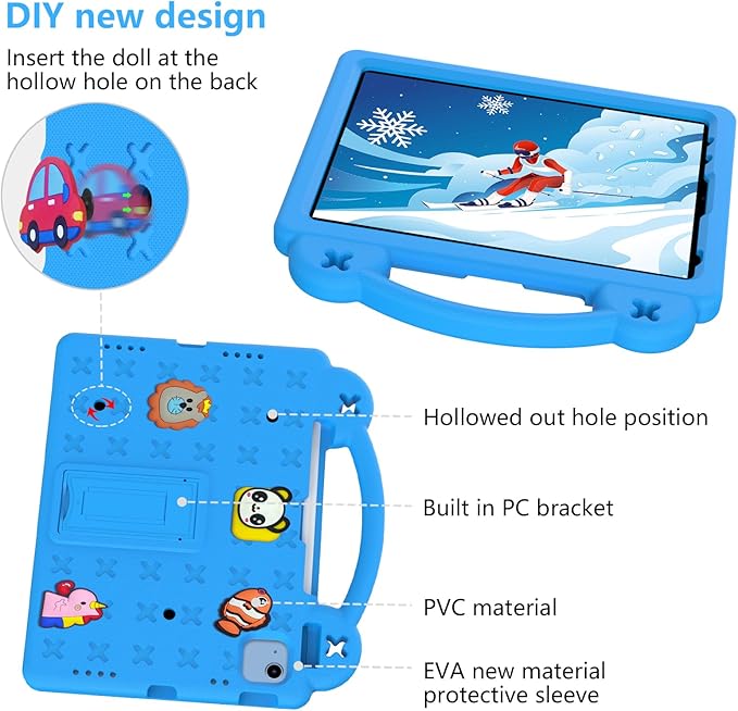 Dteck for iPad 10th Generation Case 10.9 Inch 2022, EVA Cute Bear Kids Case Shockproof Rugged Protective Kickstand Boy Girl Cover with Pencil Holder for iPad 10th Gen 10.9 Inch 2022, SkyBlue