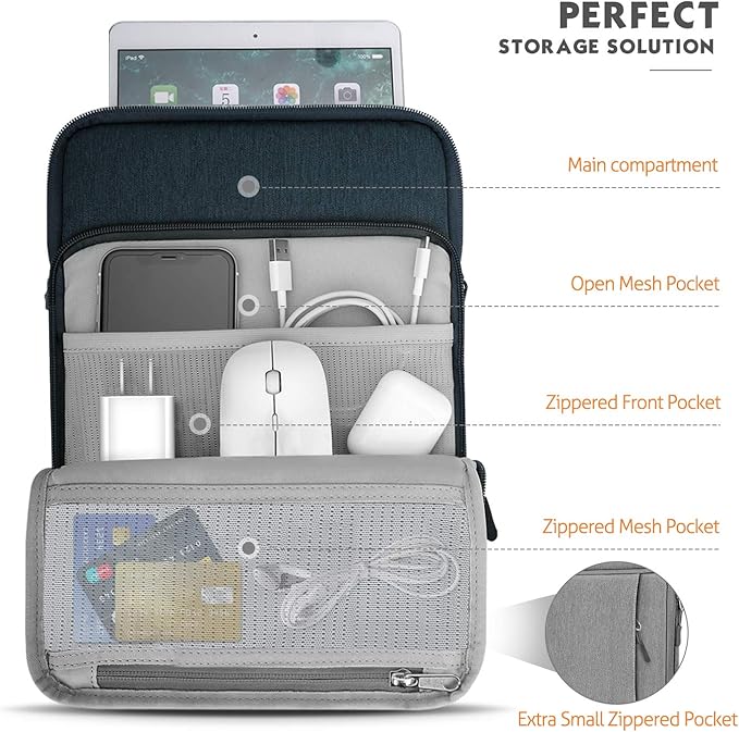 MoKo 9-11 Inch Tablet Sleeve Bag Carrying Case with Storage Pockets Fits New 11-inch iPad Air M4 2026/iPad Pro M5, iPad Pro/A16 11, iPad Air 5/4th 10.9, iPad 9/8th 10.2, Tab S8/S9 11, Indigo