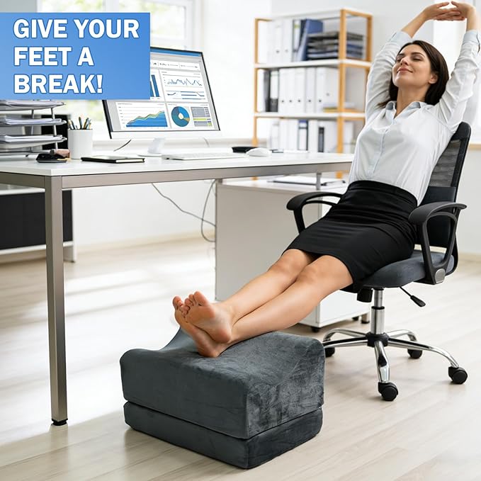 Foot Rest Placed Under The Desk, Adjustable-Height Footstool that Supports The Feet and Lifts The Legs, Thereby Relieving Physical Fatigue, The Bottom is Anti-Slip and Does Not Easily Move
