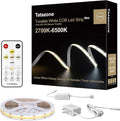 Tatazone 16.4ft Tunable White COB Led Strip Light with RF Remote, CRI93+ Dimmable CCT 2700K-6500K Led Tape Lights, Adhesive High Density Dual Color Led COB Light Strip for Bedroom, Kitchen, Cabinet