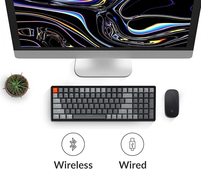 Keychron K4 Bluetooth Wireless Mechanical Keyboard RGB LED Backlit, Hot-swappable Compact 100 Keys USB Wired Computer Gaming Keyboard Aluminum Frame for Mac Windows, Gateron Red Switch