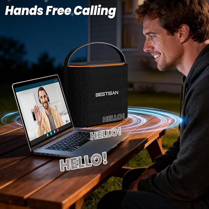 BESTISAN Bluetooth Speakers 2.1CH with 90W Max & 50W Subwoofer, Stereo Loud Sound, 7 RGB Lights, 15H Playtime, Hands-Free Calling, TWS, Portable for Outdoor Party, Camping, Travel, Garage, Workshop