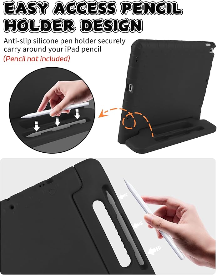 Kids Case for iPad Pro 12.9 2017(2nd Gen)/2015(1st Gen) with Pencil Holder, E-puhate iPad Pro 1st/2nd Generation Case 12.9 inch Shockproof Handle Stand Kids Cover for Child Boys Girls Toddlers(Black)