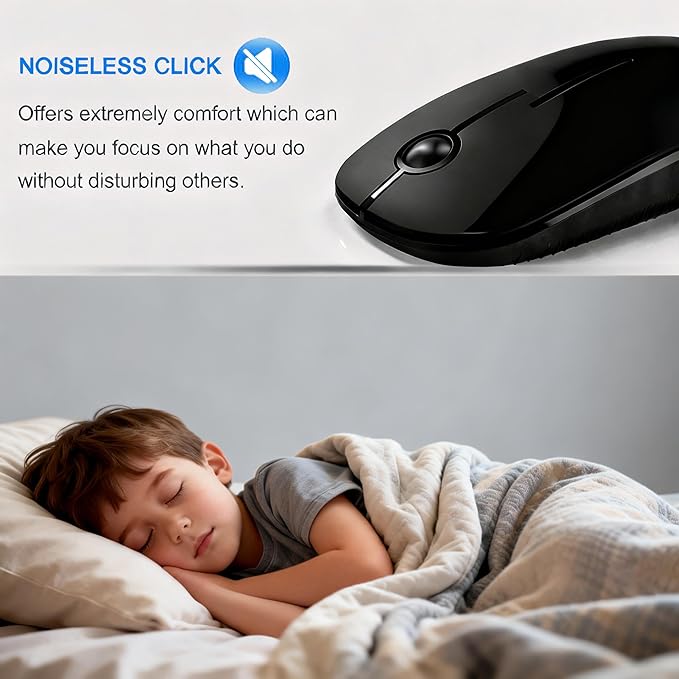 Unipows Wireless Mouse - 2.4G Slim Portable Computer Mouse with Nano Receiver, Less Noise Mobile Optical Mice for Notebook, PC, Laptop, Computer, Mac (Black)