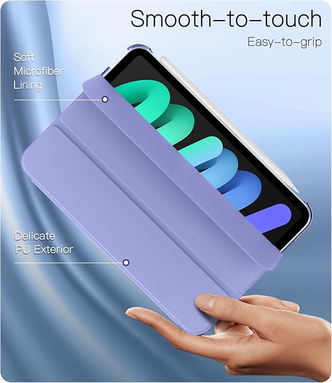 TiMOVO Case for iPad mini 7 A17 Pro 8.3-inch 2024, iPad mini 6th Generation Case, Slim Translucent Hard Back Folio Cover Support Touch ID & Apple Pencil Charging, Auto Wake/Sleep,Lavender Purple