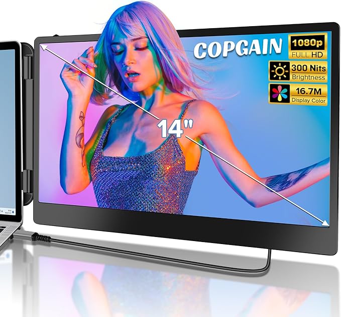 2023 Upgraded S1 14” Portable Monitor for Laptop Screen Extender Monitor 1080P FHD IPS Dual Laptop Monitor Extender Plug and Play Type-C/HDMI for 13-17.3inch Laptop（Windows,Mac,Android, Dex）