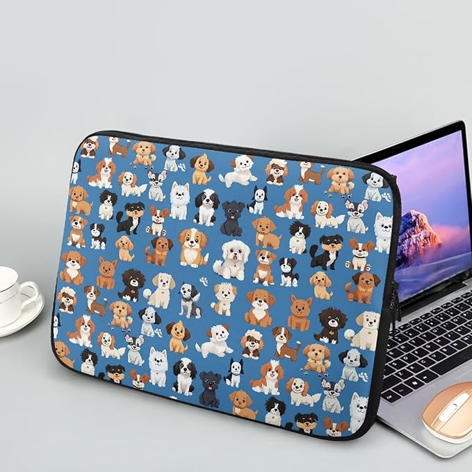 Puppy Dog Laptop Sleeve for Women Teen Girls 10inch Laptop Protector with Multiple Uses Lightweight Computer Sleeve Cute Tablet Bag Laptop Carrying Case Blue