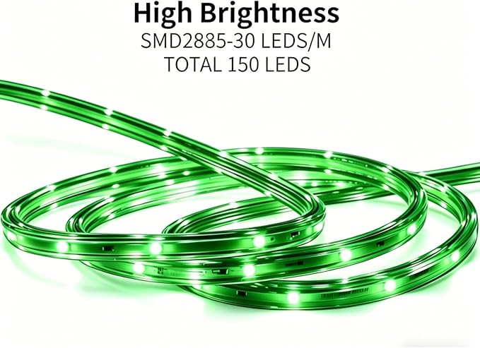 LED Rope Lights, 33Feet Green Flat Flexible Strip Light, Plug in Novelty Lighting, Connectable and Waterproof for Home Christmas Holiday Garden Patio Party Decoration