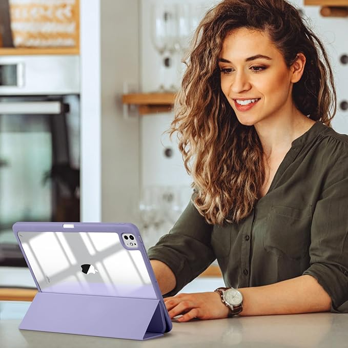 New Compatible with iPad Pro 13 inch Case M5 2025/M4 2024 with Built-in Pencil Holder, Kidopire for iPad Pro 13 Case with Hard Clear Back Shell, Support Pencil Pro, Auto Wake/Sleep, Lavender