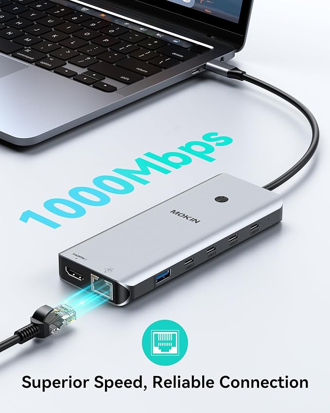 Laptop Docking Station Dual Monitor, USB C Hub with 2 HDMI, RJ45 Ethernet, 5 Gbps USB C/A, 100W PD for Dell/HP/Lenovo - MOKiN