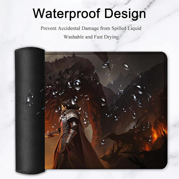 Large Mouse Pad, 31.5 x 11.8in Extended Gaming Mouse Pad with Stitched Edges, XXL Mousepad Protector Non Slip Rubber Base for Office & Home Writing Mat, Games Dragon vs Samurai Pattern Black Desk Mat