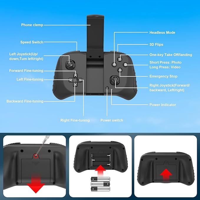 Mini Drone with Camera for Adults Kids - 1080P HD FPV Camera Drones with 90° Adjustable Lens, Gestures Selfie, One Key Start, 360° Flips, Toys Gifts RC Quadcopter for Boys Girls with 2 Batteries