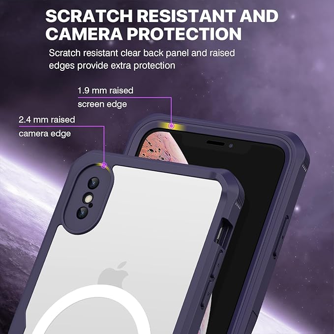 CENHUFO Privacy Magnetic for iPhone Xs Max Case, Full Body Phone Case Built-in 9H Tempered Glass Privacy Screen Protector [Compatible with Magsafe] Shockproof Protective Bumper Clear Cover - Purple