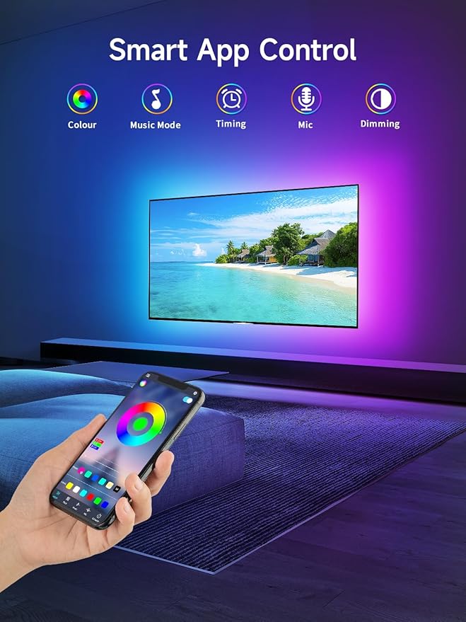 KANTUTOE TV LED Lights, 13.1ft LED Lights for 43-65in TVs, RGB TV Backlight Behind with Music Sync Bluetooth APP and Remote Control Strip Light USB Powered for Bedroom Gaming Room Decor