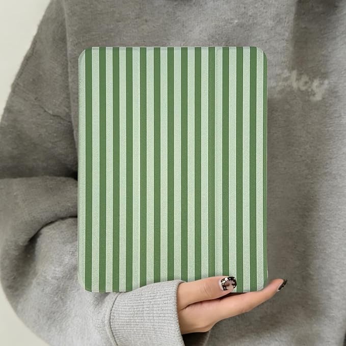 Lovmooful Compatible for iPad 11th 11-Inch A16 (2025),iPad 10 (10.9-Inch,2022 Model,10th Generation) Case with Pencil Holder Cute Striped Aesthetic Design Soft TPU Trifold Stand Protective-Dark Green