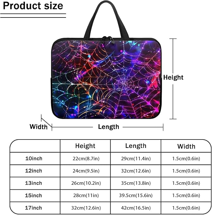 Colorful Spider Cobweb 13 Inch Laptop Sleeve Laptop Cover Computer Bag Tablet Carrying Case with Handle Business Tote Bags Notebook Sleeves Handbag for Halloween Decorations