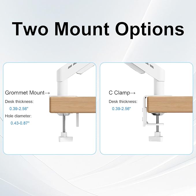 THEARK Single Monitor Desk Mount 17"-32" Screens - Adjustable Gas Spring Monitor Arm Computer Monitor Stand up to 19.8 lbs,VESA Arm Desk Mount with C-Clamp and Grommet Base,VESA 75x75/100x100mm,White