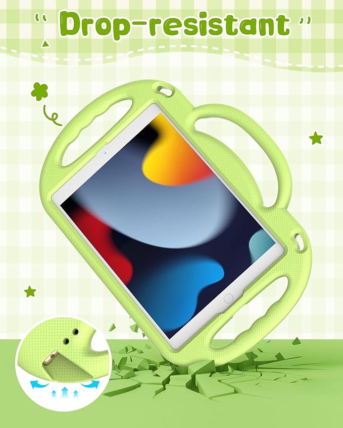 Kids Case for iPad 9th/8th/7th Generation (10.2 inch,2021/2020/2019), Kids Case for iPad Air 3rd Gen 10.5"/Pro 10.5, Durable Shockproof Cover with Shoulder Strap/Handle/Kickstand, Light Green