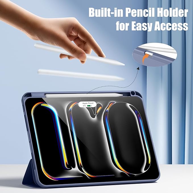 Kidopire New Compatible with iPad Pro 11 Inch Case (M4 2024/M5 2025) with Pencil Holder, Smart Cover with Protective Trifold Stand & Soft TPU Back, Auto Wake/Sleep, Support Pencil Pro, Blue Gray