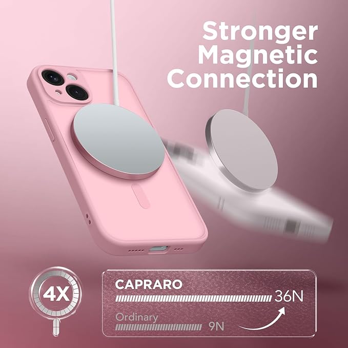 CAPRARO Magnetic for iPhone 14 Case, [Compatible with MagSafe] [Full Camera Protection] Shockproof Protective Slim Translucent Matte Phone Case for iPhone 14 6.1'', Peach Pink