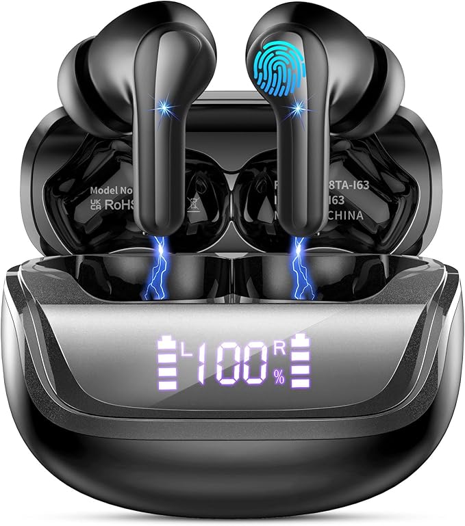 Jxrev 2026 Wireless Earbuds, Bluetooth 5.4 Headphones with ENC Noise Canceling Mics, in-Ear Earphones Deep Bass Stereo, IP7 Waterproof Wireless Headphones for Android iOS
