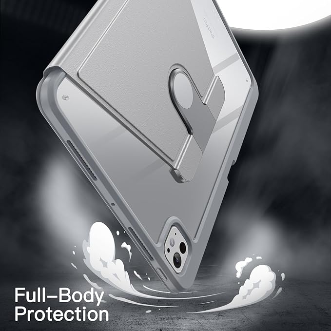 JETech Rotating Case ONLY for iPad Pro 11-Inch M5/M4 2025/2024 (6th/5th Generation) with Pencil Holder, 360 Degree Rotation Protective Stand Cover Clear Back, Auto Wake/Sleep (Silver)