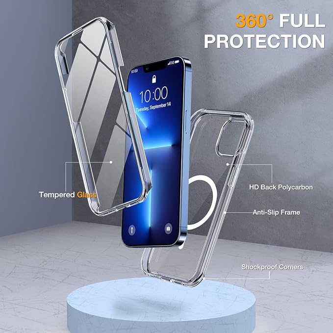Miracase iPhone 13 Pro Max Glass Case - 2023 Upgrade Full-Body Clear Bumper with Magnetic Ring and 9H Screen Protector
