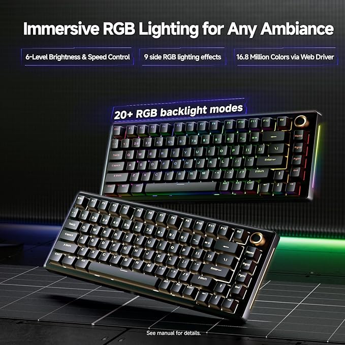TMKB T81E Mechanical Gaming Keyboard, 75% Gasket Mount Wired Keyboard with Knob & 5-Layer Sound Dampening, Hot-Swappable, RGB Backlit, 82 Keys for Windows/Mac/Linux - Black