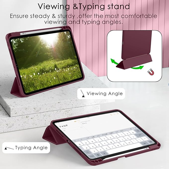 ZryXal New iPad Pro 13 Inch Case (M5) 2025 / (M4) 2024 with Pencil Holder, Smart iPad Case [Support Pencil Pro and Pencil (USB-C)], Support Touch ID and Auto Wake/Sleep (Wine)